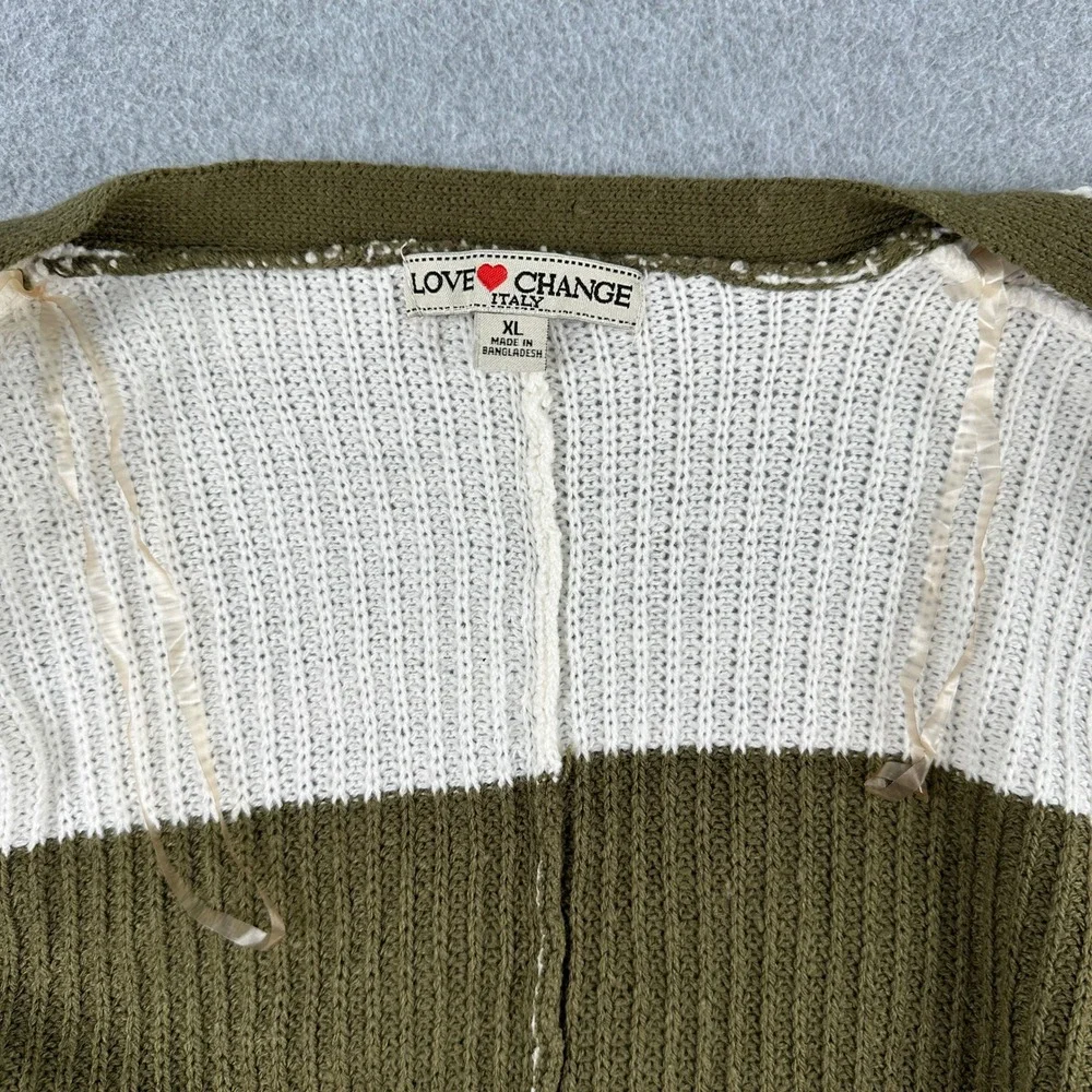 Love Change Cardigan Women's XL‎ Olive White Striped Batwing Knit Sweater Casual